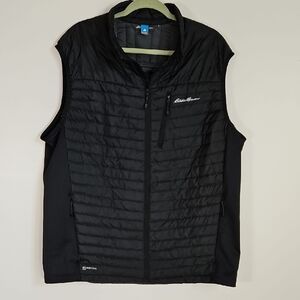 Eddie Bauer Mens TXL Stormdown 800 Puffer Vest Black Goose Down Knit Sides